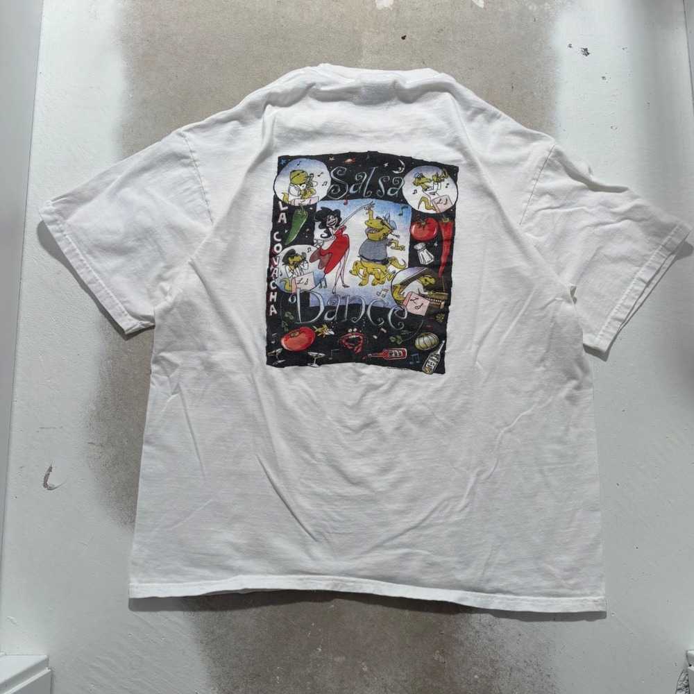Vintage Hanes Beefy-T Salsa Dance La Covacha Graphic T-Shirt White Mens XL
